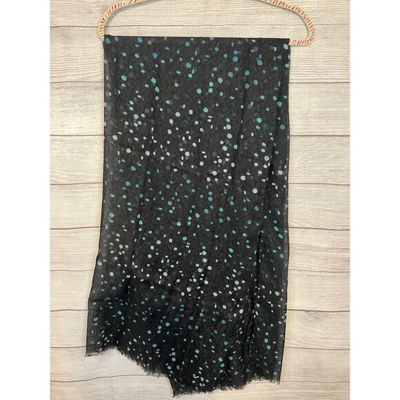Thirty-One Womens Black Teal Polka-Dot Avenue Scarf Fringe Cool Confetti - Picture 1 of 5